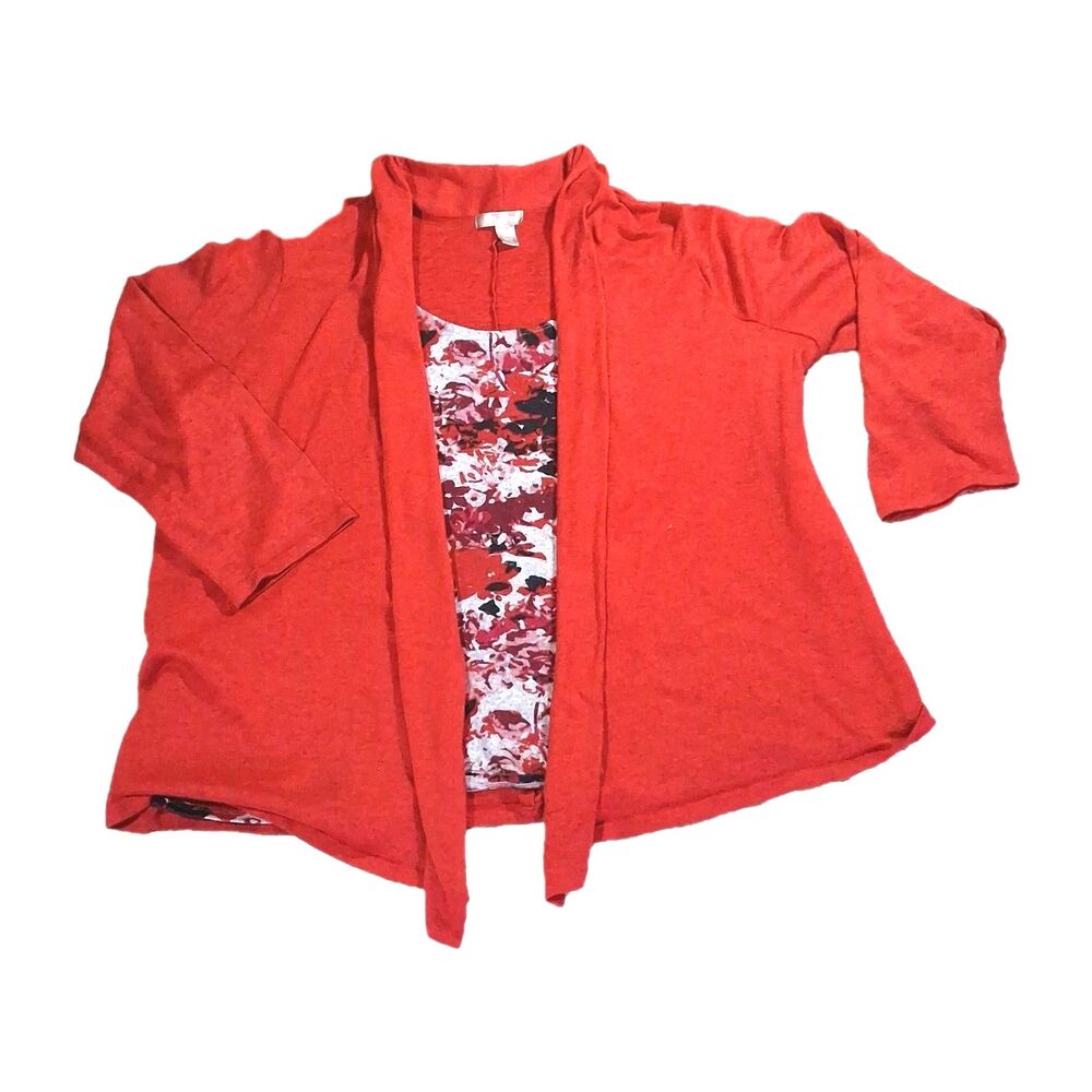 White Stag 2X 18W/20W Red Cardigan Floral 2-Piece Faux Set Mock Top Plus Size